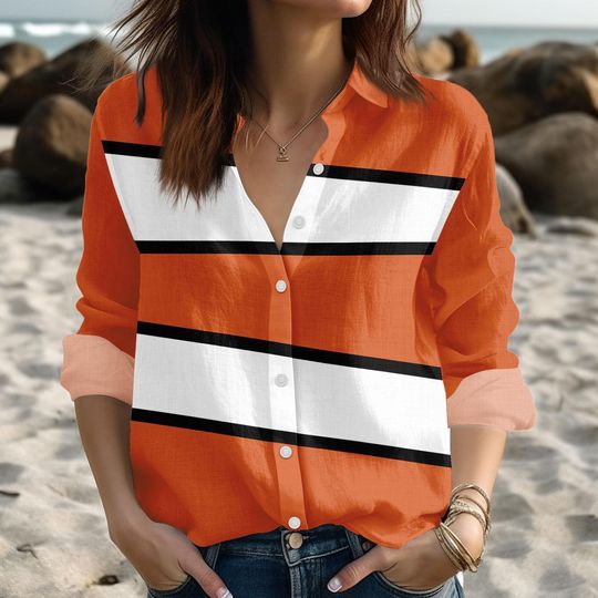 Marlin Finding Nemo Blouse Shirt, Marlin Costume Shirt, Marlin Halloween Cosplay, Finding Nemo Character Linen-Look Shirt, Women Shirt
