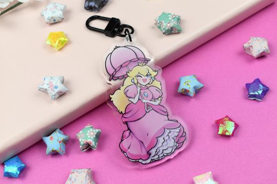Pink Princess Keychain Acrylic Charm ~ Cute Kawaii Bag Hanger Peach Nostalgia Retro Movie