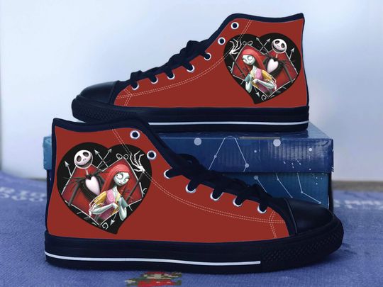 Nightmare Before Christmas Jack Skellington and Sally High Top Sneakers for Men and Women
