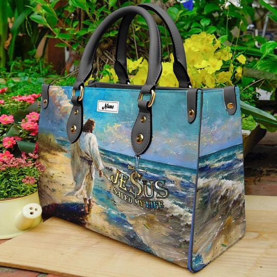 Personalized Leather Handbag For Women, Jesus Saved My Life Motivational Tote Bag, Bible Verse Inspired Shoulder Bag, Religious Bag