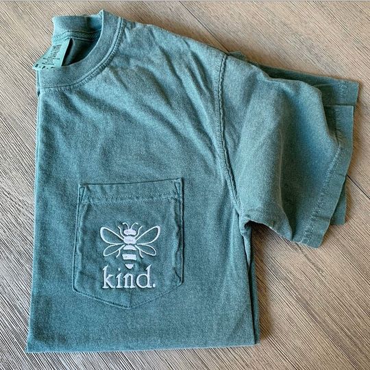 Bee Kind Tee, Bumblebee Monogram Pocket T-Shirt, Personalized Ring Spun Pocket Tee