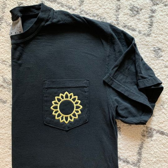 Sunflower Embroidered Pocket T-Shirt - Comfort Colors Monogram Tee