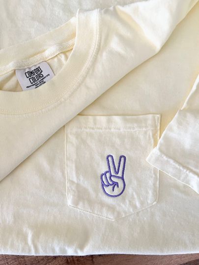 Peace Sign Pocket T-Shirt - Comfort Colors Embroidered Monogram Tee