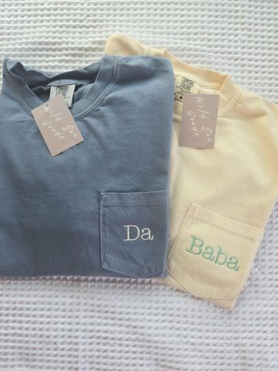 Custom Embroidered Comfort Colors T-Shirt-Monogrammed Pocket Tee-Gift for Dad-New Dad-Fathers Day-Embroidered Clothes
