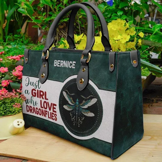 Personalized Pu Leather Handbag For Women, Dragonfly Tote Bag, Hippie Dragonfly Leather Bag For Hippie Girl, Christmas Gift