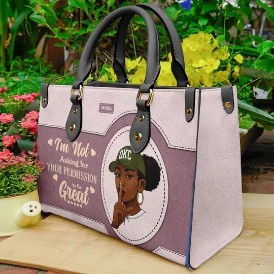 Personalized PU Leather Handbag For Africa American Women - Strong Girl Pop Art Motivational Tote Bag, Birthday Gift-Christmas Gift