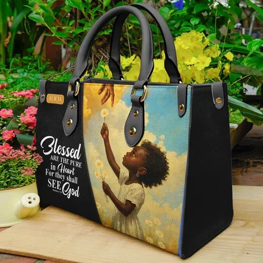 Custom Name PU Leather Handbag For African American Women, Inspirational Jesus Bag For Christian Bible Verse Tote Bag Christmas Gift