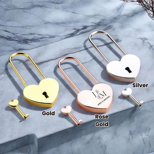 Engraved Heart Padlock with Long Lock - Personalized Alloy Lock for Wedding, Anniversary, Valentine Gift