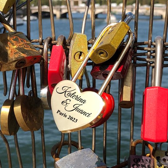Engraved Heart Padlock with Long Lock - Personalized Wedding Gift, Anniversary, Valentine's Day Gift for Couple