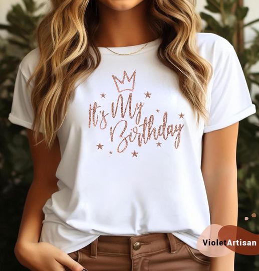 Rose gold  glittery Birthday girl,Trendy Birthday T-shirt for Women & kids,gift ideas