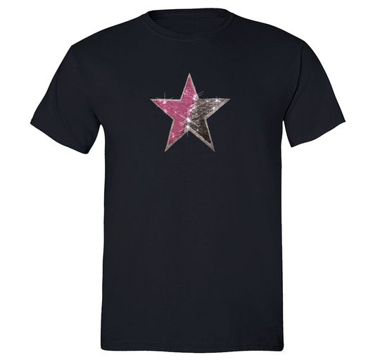 Men's Silver Pink Star Reversible Flip Bling Gift Sparkle Sequin Sequined T-Shirt