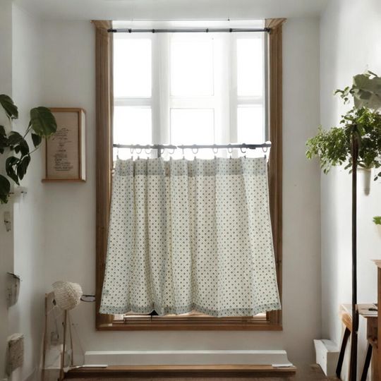 Bohemia Cafe Tier Curtain Set with Valance and Tie Curtains, Kitchen, Bathroom, Nursery Hand Block Printed Curtains