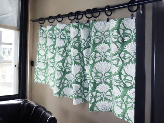 Country Green Cafe Curtains, Nursery Small Panels, Bathroom Kitchen Tier Curtain Set