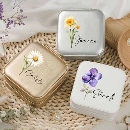 Personalized Birth Month Flower Travel Case - Birthday & Bachelorette Gift