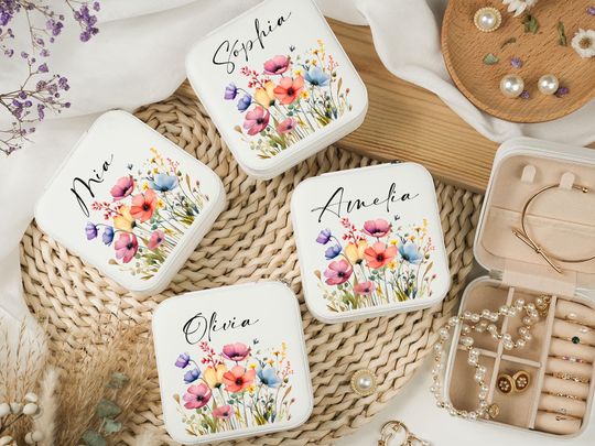 Personalized Floral Jewelry Box - Custom Name & Bridesmaid Gift