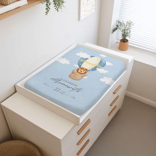 Personalized Cute Lion Changing Pad Cover - Custom Name & Birth Stats