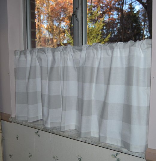 Gray Buffalo Plaid Tier Curtain Set for Bathroom and Farmhouse Decor