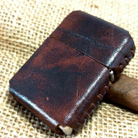 Distressed Leather Zippo Lighter Cover - Handmade Leather Case for Zippo Pocket Lighter