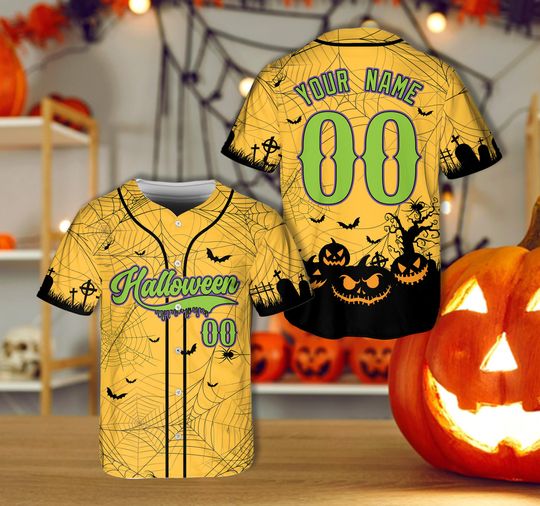 Personalized Halloween Baseball Jersey, Spooky Season Jersey Family Halloween Party Matching Jersey Pumpkin Halloween Shirt
