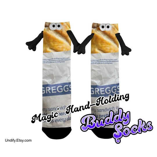 Hand-Holding Buddy Socks - Gregggs Sausage Roll with Magnet Hands Link for Couples and Gifts