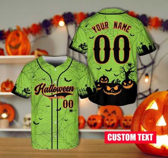 Personalized Halloween Baseball Jersey, Spooky Season Jersey Family Halloween Party Matching Jersey Pumpkin Halloween Shirt