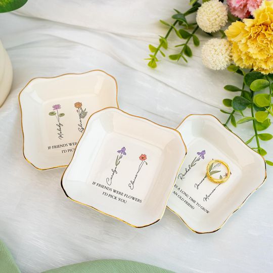Personalised Birth Flower Jewelry Dish,Custom Friendship Gifts,Birthday Gift