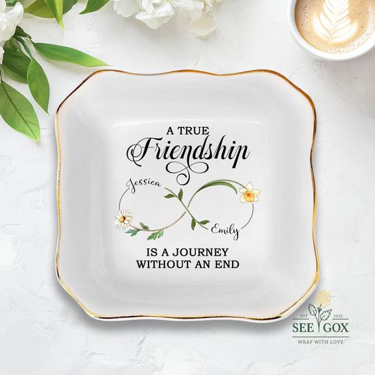 Personalized Best Friend Jewelry Dish, Birth Flower Jewelry Dish, Gift Group Friends