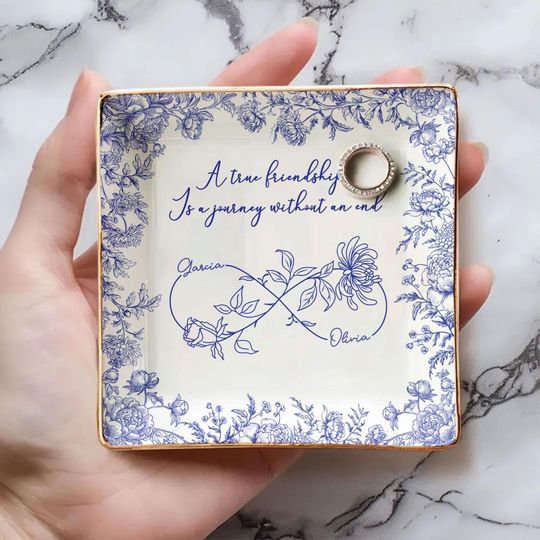 Custom Friendship Jewelry Dish  Personalized Names & Birth Flowers Tray