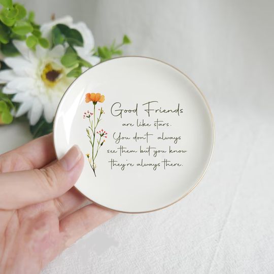 Personalized Ring Dish For Best Friend  Custom Watercolor Flower Trinket Dish