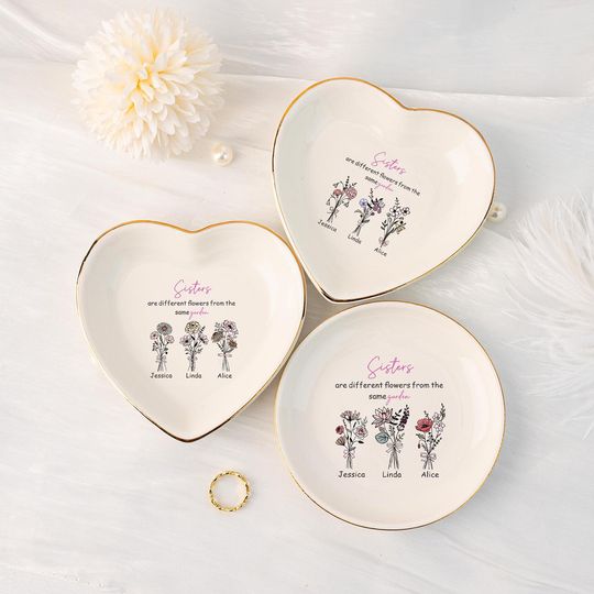 Personalized Ring Dish for Sisters, Sister are Different Flower Ring Holder