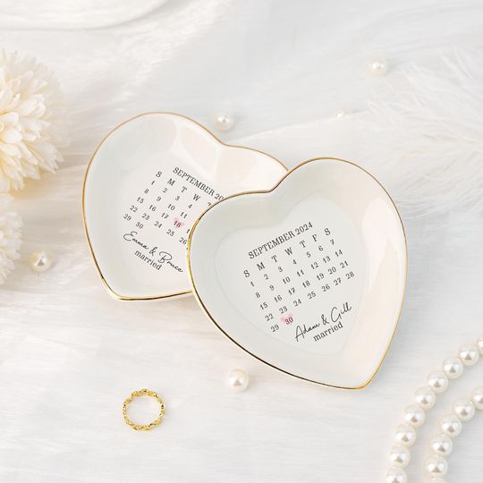 Wedding Calendar Date Jewelry Dish, Personalised Wedding Ring Dish