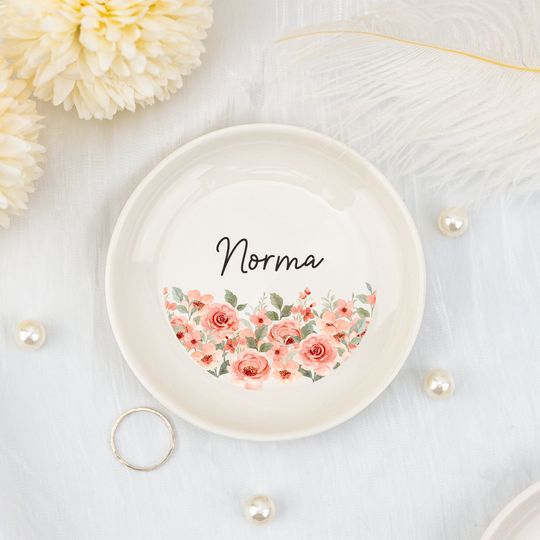 Personalized Birth Flower Jewelry Dish, Special Flower Garden Ring Dish