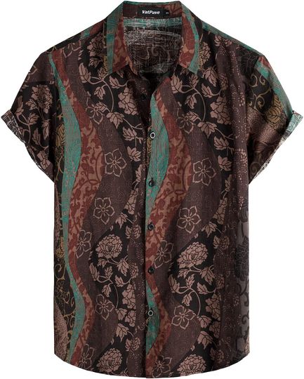 VATPAVE Mens Casual Short Sleeve Button Down Shirts Regular Fit Hawaiian Summer Shirt