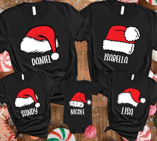 Matching Family Christmas T-Shirts Personalized Names Holiday Family Tee
