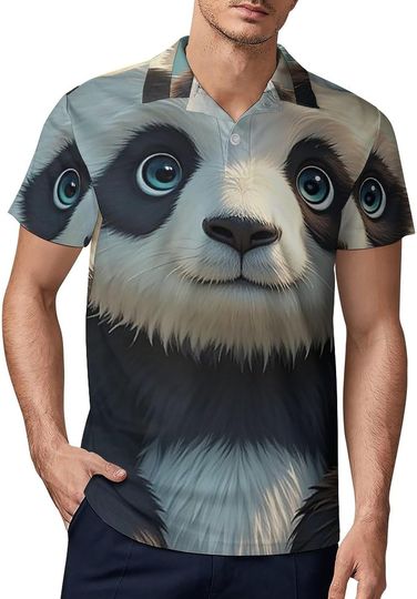 Anime Panda Face Men's Regular-Fit Polo Shirt