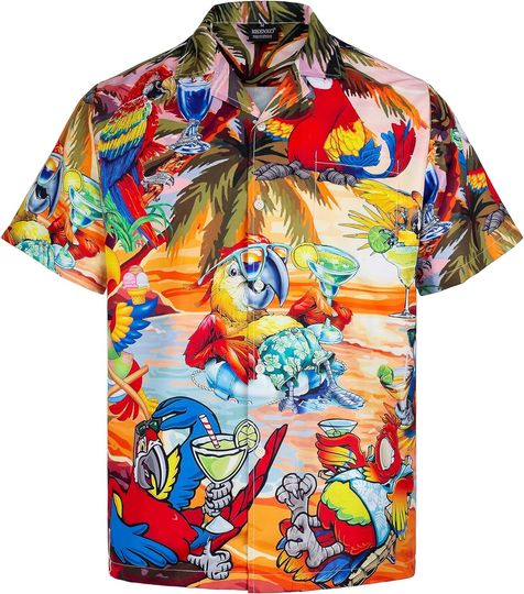 MIKENKO 80s 90s Hawaiian Shirt for Men Funny Button Down Shirt Big and Tall Short Sleeves Button Up Shirts for Men Women