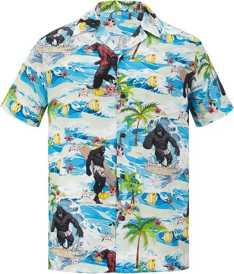 Men’s Hawaiian Shirt – Floral Print Short Sleeve Casual Button-Down
