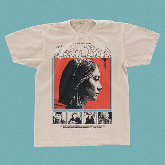 Ladybird Movie Graphic T-Shirt, Vintage A24 Film Style, Greta Gerwig Top, Gildan Natural 5000, Streetwear, Movie Merch