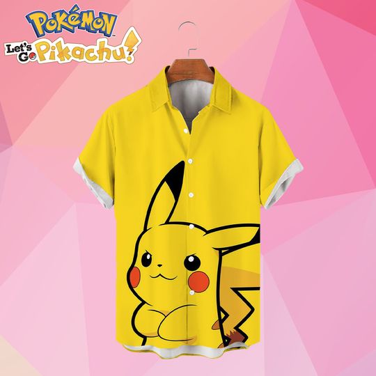 PKM Pika Men's Shirts Blouse Cute 2024 Cartoon Fashion HD Print Summer Leisure Anime New Short Sleeve Streetwear Y2k