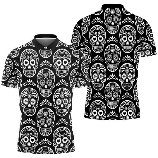 Black & White Calavera Polo Shirt