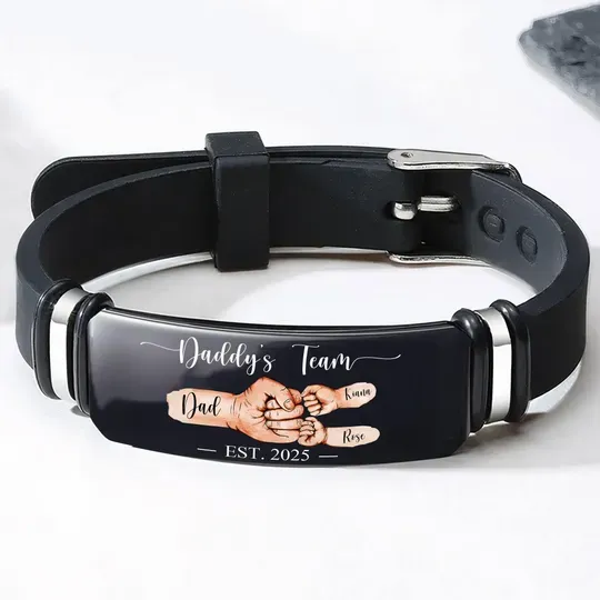 Personalized Father's Day Gift From Kids, Custom Daddy's Team Fist Bump Bracelet, Father's Day Gift for Dad, Grandpa, Fist Bump Dad Gift