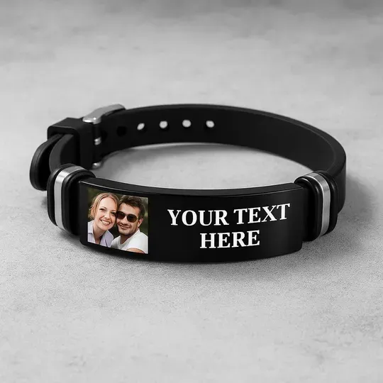 Custom Photo Bracelet for Men, Engraved Name & Picture, Gift for Him, Dad, Boyfriend