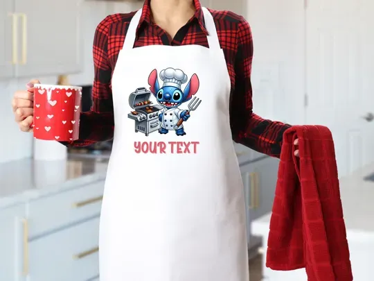 Personalized Stitch Apron, Family Kitchen Apron, Chef Couple Apron, Apron For Dad, Little Chef Kitchen Apron, Apron Mom Gift