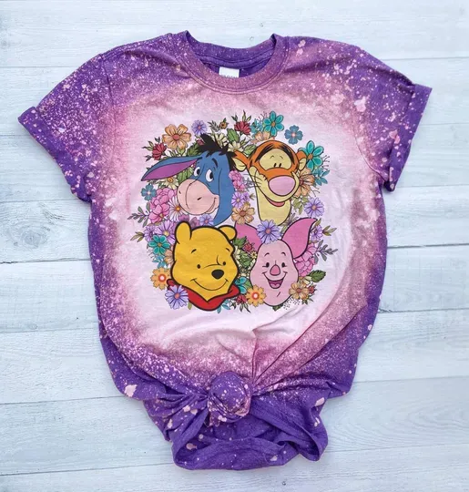 Winnie Pooh Tiger Bleached Shirt, Winnie Pooh Bear Shirt, Pooh and Co, Floral Winnie Tee