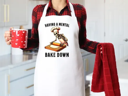 Having A Mental Bake Down Apron, Chef Skeleton Apron, Gift Apron For Man and Woman, Baker Gift, Funny Baking Apron, Cookie Baker Gift