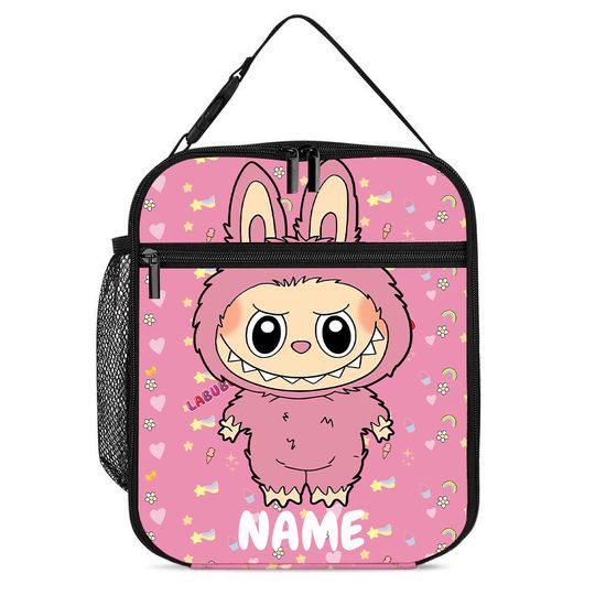 Personalized Pink Labubu Lunch Bag, Custom Name Insulated Lunch Tote, Back To School Accessories, Kids and Adult Snack Bag