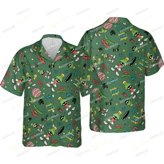 Marvin the Martian Looney Tunes Hawaiian Shirt Casual Button Down