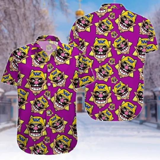 Super Mario Wario Hawaiian Shirt Casual Button Down