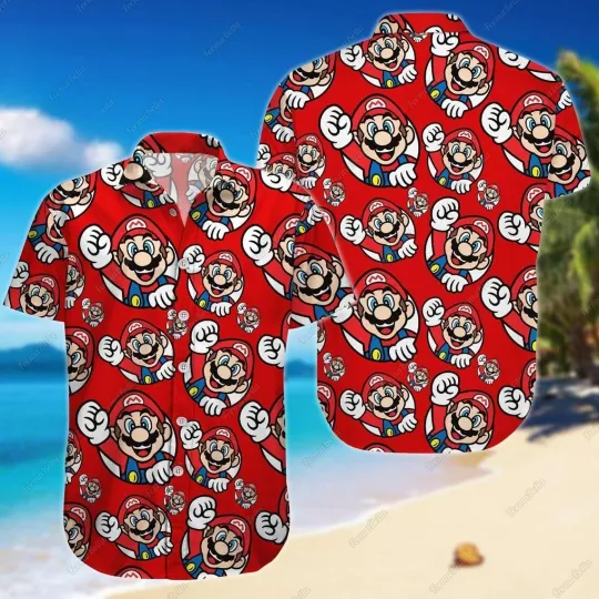 Super Mario Hawaiian Shirt Casual Button Down