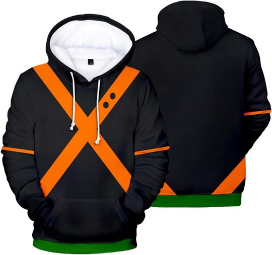 Bakugou Hoodie Cosplay Jacket Zip Up Katsuki Hooded 3D Printed Pullover Sweatshirt